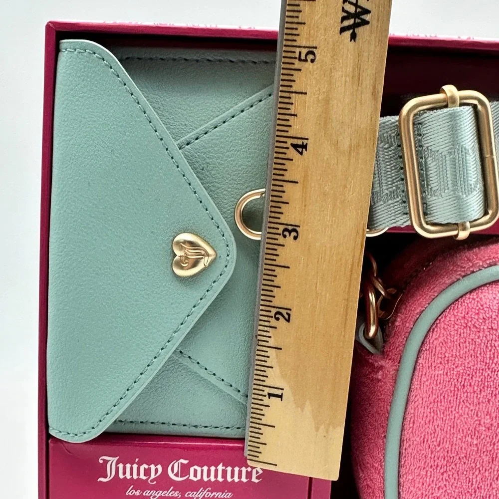 Juicy Couture Pink Lemonade Crossbody Camera Bag & Card Case Pink Terry Teal NWT
